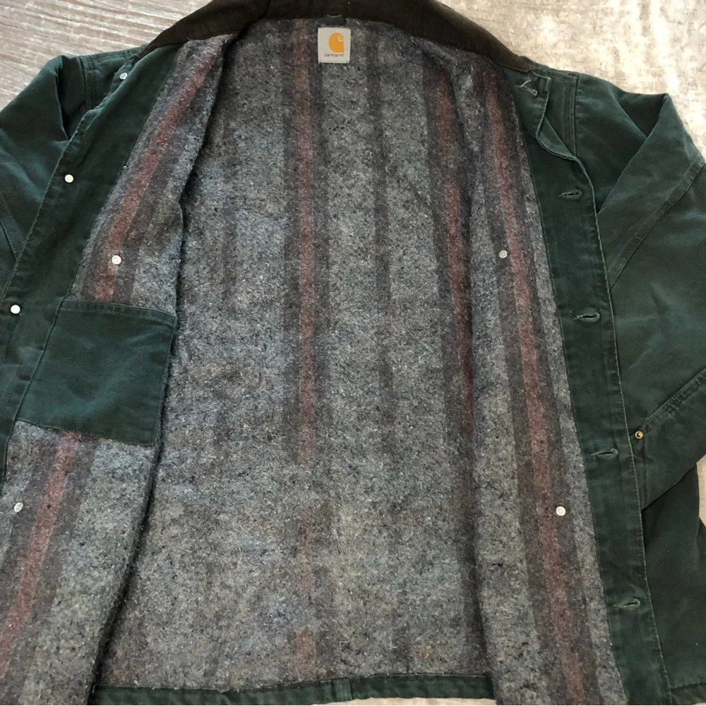 Vintage Carhartt Men’s blanket lined outdoor coat green size 2X 3X chore work - Picture 14 of 16